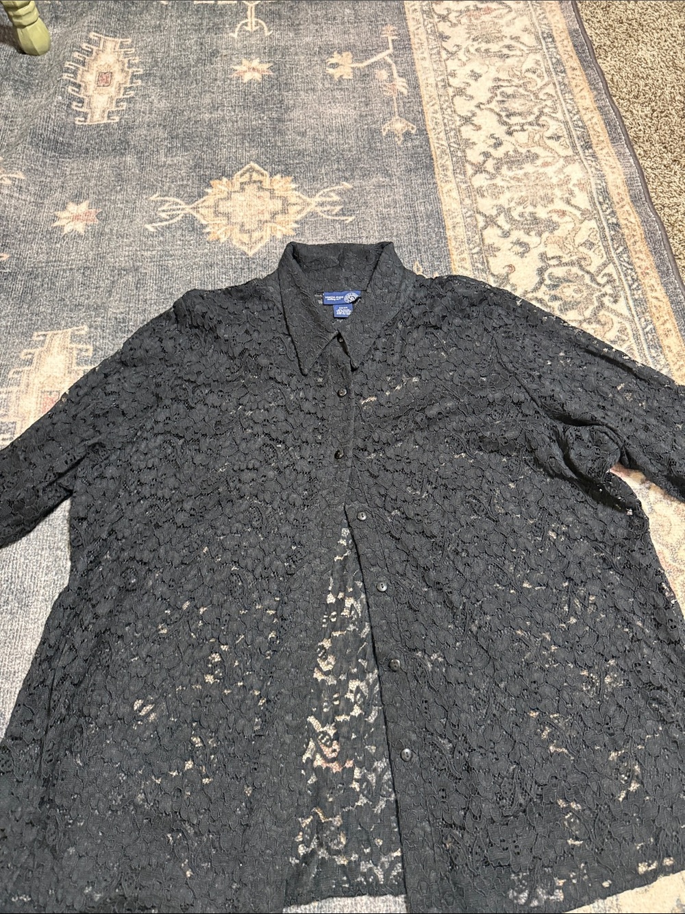 Vintage Women's Black Lace Button-Front Blouse
